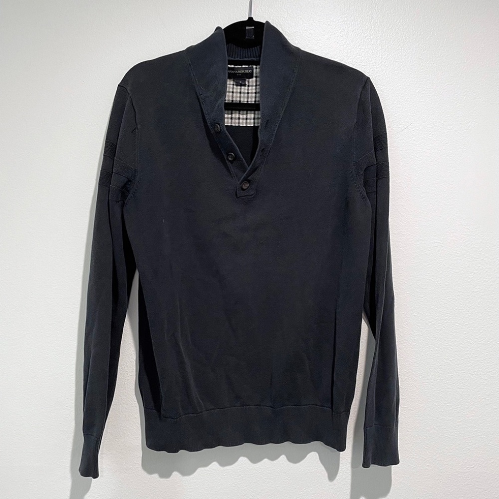 Mens Banana Republic Factory Black 1/4 Button Pullover Size Medium